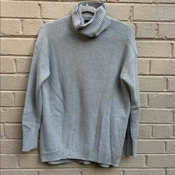 NWT J. Crew Ribbed cotton/cashmere relaxed turtleneck sweater Gray XS - Picture 2 of 10